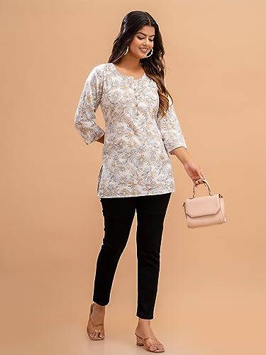 Image of feranoid Women Cotton Printed Straight Short Kurti