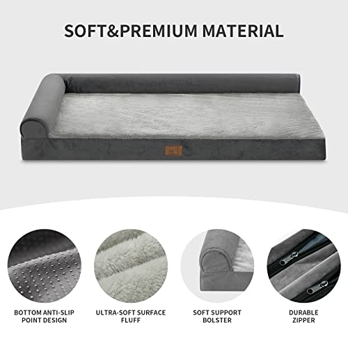 Lazy Lush Bolster Dog Bed For Extra Large Dogs, Memory Foam Orthopedic L-Shape Dog Beds With Removable Washable Cover, Cozy Plush Dog Sofa, Pet Bed With Waterproof Lining And Nonskid Bottomey #TOP2