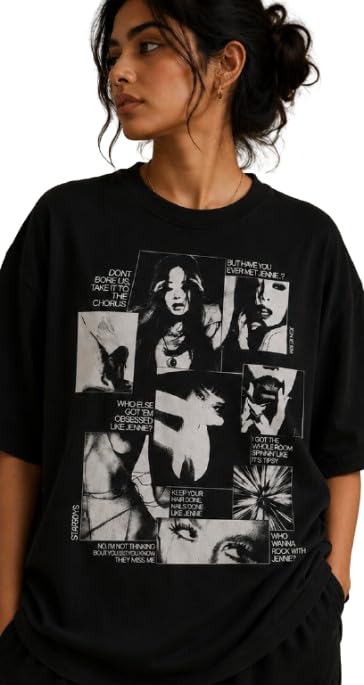 Buy Ketcozyclub Black Jennie Graphic Print Oversized Black T-Shirt