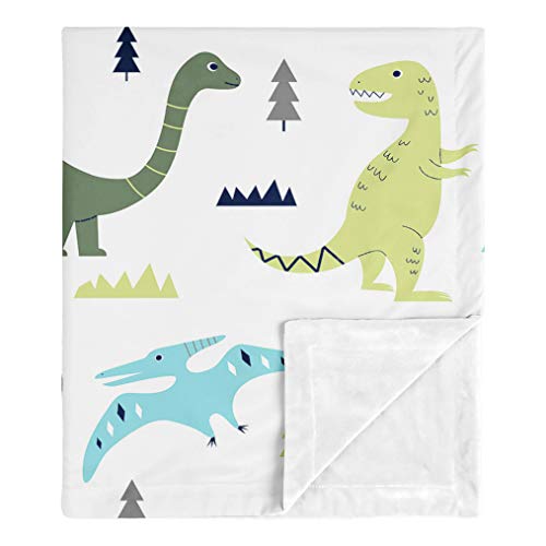 Sweet Jojo Designs Modern Dino Mod Dinosaur Baby Boy Receiving Security Swaddle Blanket for Newborn or Toddler Nursery Car Seat Stroller Soft Minky - Blue, Green and Grey