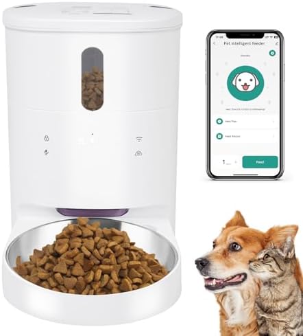 Automatic Cat Feeder, 3L Timed Dog Feeder, Intelligent WiFi Cat Feeder with Voice, Suitable for Small to Medium-Sized Cats and Dogs, Dual-Power Automatic Pet Feeder.