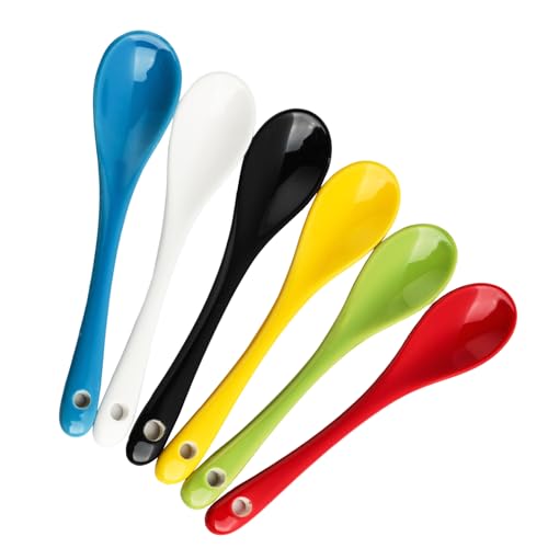 Annlpoy 6 pièces cuillères à œufs en porcelaine Colorées, cuillere a cafe petite cuillère cuillères à dessert, coquetiers, Couverts élégants et robustes pour la table du petit déjeuner et Plus