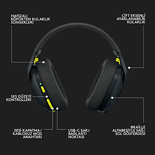Logitech G435 LIGHTSPEED & Bluetooth Wireless Gaming Headset - Ultra Lightweight 165g over-ear headphones, built-in mics, 18h battery, compatible with Dolby Atmos, PC, PS4, PS5, Mobile - Black