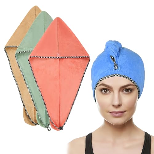 Mitavo 4 Turbantes de Microfibra, Toalla para el Pelo, Toalla para la Cabeza con Botón, Cabello Turbante de Secado rápido para cabello corto largo o rizado para SPA, Maquillaje, Casa, Gimnasio, Viajes