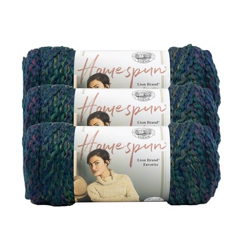 Image of Lion Brand Yarn Homespun Yarn, Soft Bulky Yarn for Knitting, Crocheting, and Crafting, 3 Pack, Celestial Stripes