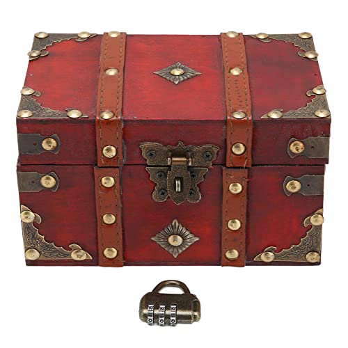 Treasure Chest, Wooden Storage Chest Coded Lock Design Treasure Box Treasure Chest For Kids Prizes Pirate Chest For Jewelry and Small Items Organization by ZAICOLER - Image 5