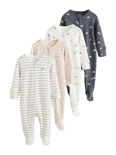 NEXT Bebé Pacote de 4 macacões com fecho bidirecional para bebé (0 meses – 2 anos), Branco/Preto