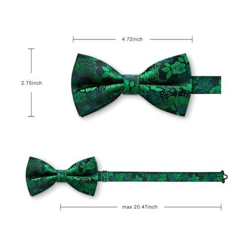 Image of HISDERN Bow Ties for Men Pre-Tied Bow Tie Floral Paisley Handkerchief Classic Formal Bowtie and Pocket Square Cufflinks Set