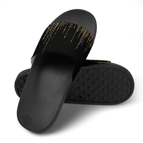 Black Gold Sparkly Glitter Fringe Womens Slide Sandals Non Slip Summer House Slippers for Girls Slip-on Flip Flops4