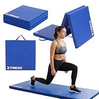 TREXO Faltbare Turnmatte 180x60x5 cm – Gymnastikmatte aus Kunstleder mit 3 Segmenten – 5 cm dicke Polsterung – für Fitness, Schule & Home Training (Blau)