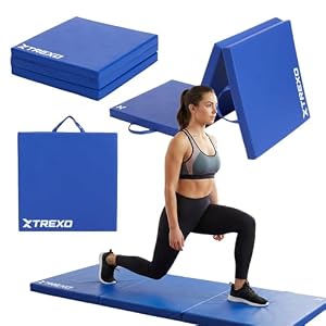 TREXO Faltbare Turnmatte 180x60x5 cm – Gymnastikmatte aus Kunstleder mit 3 Segmenten – 5 cm dicke Polsterung – für Fitness, Schule & Home Training (Blau)