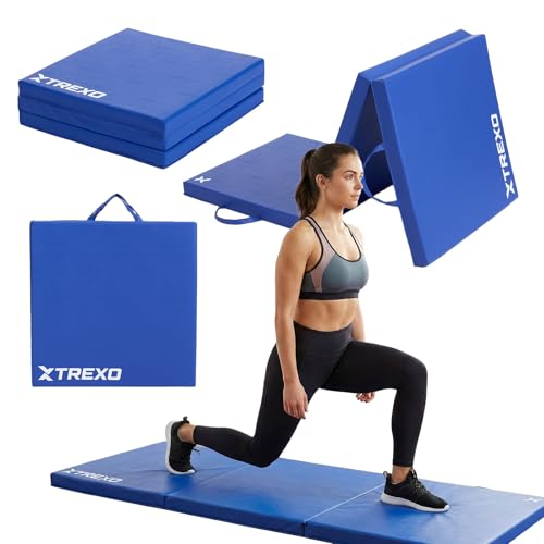 TREXO Faltbare Turnmatte 180x60x5 cm – Gymnastikmatte aus Kunstleder mit 3 Segmenten – 5 cm dicke Polsterung – für Fitness, Schule & Home Training (Blau)
