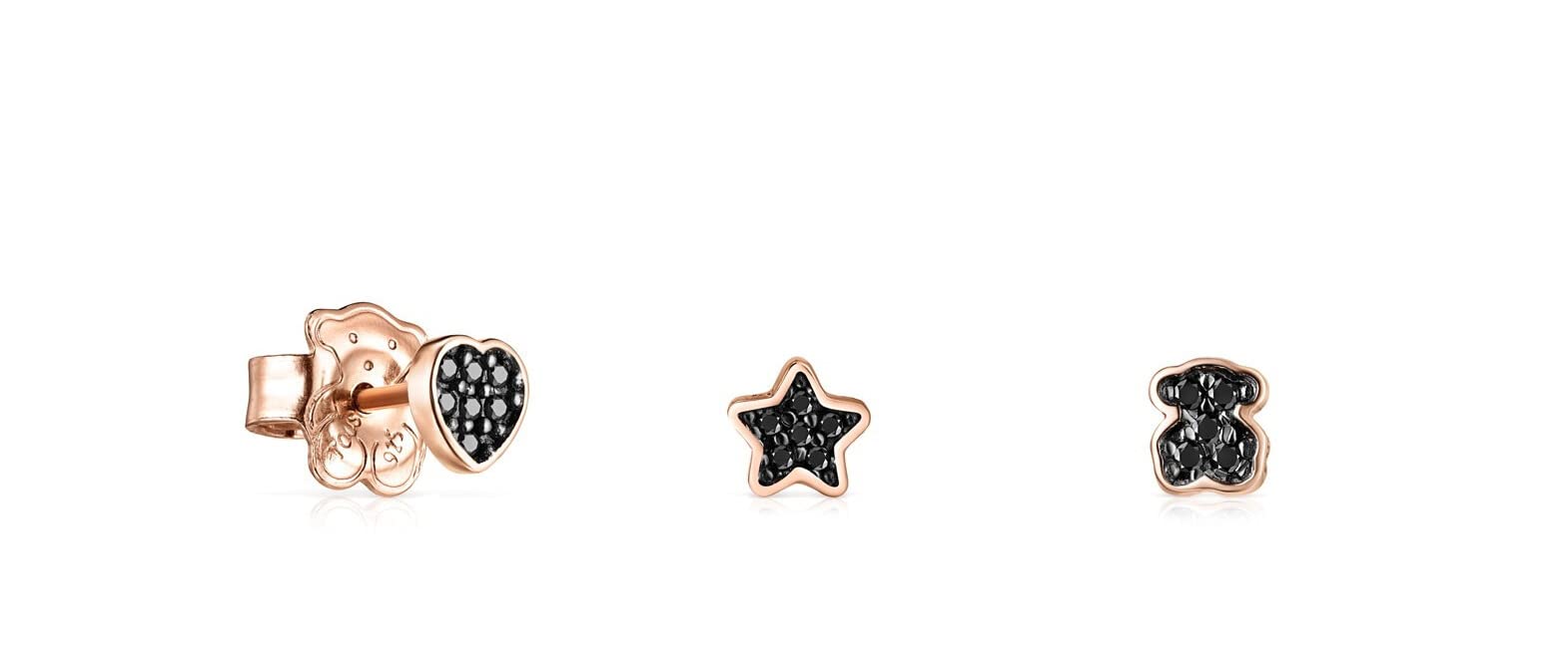 TOUS Pack de Pendientes con Baño de Oro 18Kt sobre Plata de Primera Ley para Mujer con Cierre de Presión y 3 Motivos Diferentes en Espinela, Minimalista y Elegante, Colección Motif