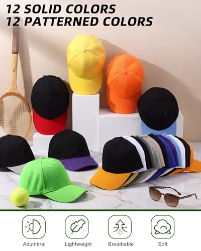 Image of Handepo 24 Pcs Blank Baseball Caps Adjustable Back Strap Unisex Blank Design Caps Plain Unisex Hats for Men Women