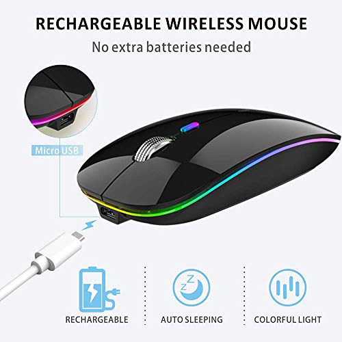 Uiosmuph Led Wireless Silent Mouse, G12 Slim Rechargeable, 2.4G Portable Optical Computer Mice With Usb Receiver And Type C Adapter (Black) #TOP3