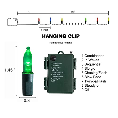 Dazzle Bright Battery Operated Christmas Lights, 2 Pack Total 32Feet 100LED Clear Mini String Lights Waterproof with 8 Modes for Xmas Indoor Outdoor Yard Holiday Wedding Decorations (Multi Color)