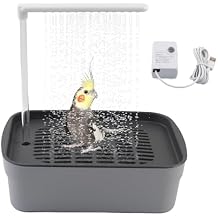 PINVNBY Automatic Bird Bath Shower for Cage,Parrot Bath Box with Pump,Parakeet Bathtub Electric Fountain Circulating Water Contains USB Power Plug for Cockatiel Lovebird Conure BudgieGray