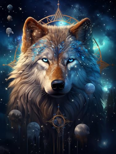 DIY broderie diamant loup animal 40x50cm pour tableau diamant maison