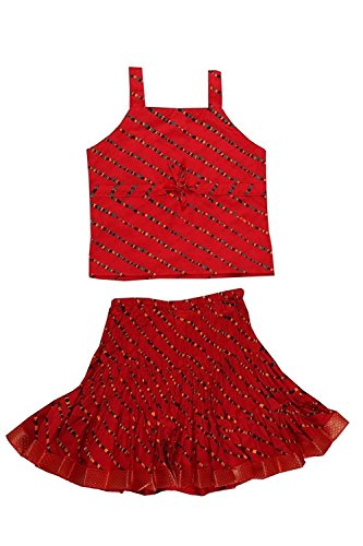 Image of DIAMO Girl's Jaipuri Lahariya Block Print Skirt and Top