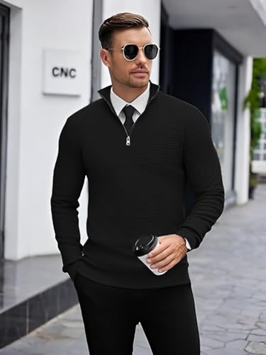 Image of TYSORT Men High Neck Zipper Full Sleeve Waffle Knitted Winter Sweater,Waffle Knit Sweater for Men