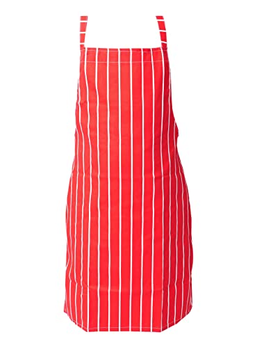 IBEX Polycotton Stripe Butcher Bib Apron, No Pocket, Professional Home Kitchen Apron for Restaurants Bar Staff, Chefs