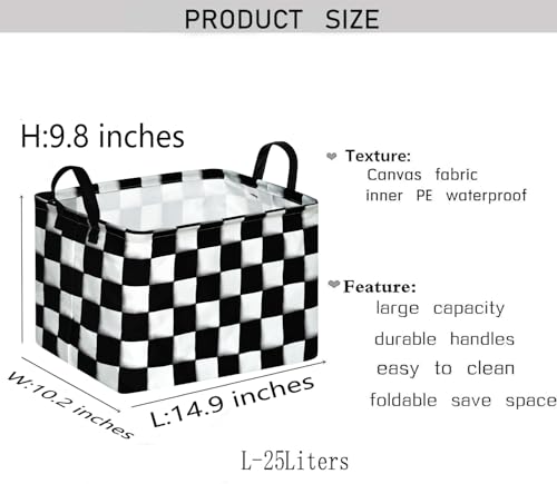Image of Rectang Checkered Flag Storage Basket Gift Shelf Basket Storage Bin, Nursery Basket Organizer Box for With Handles for Room Deco