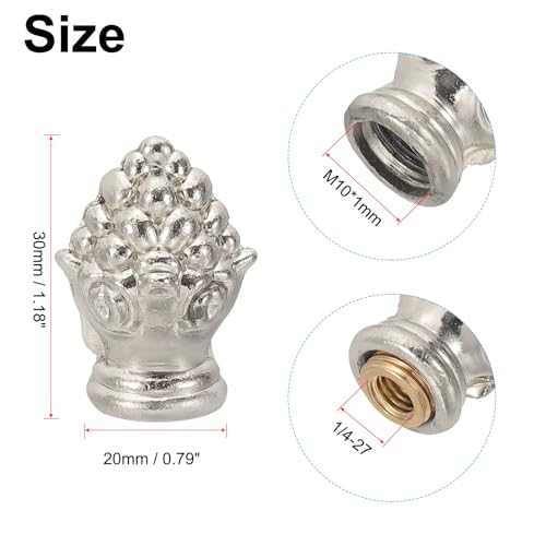 Image of PATIKIL 30 x 20mm Lamp Finials Caps Knob, 2 Set Solid Lamp Shade Top Decoration Screw Cap Nuts with Brass Reducing Adapter for Table Lamps Floor Lamps, Nickle Color