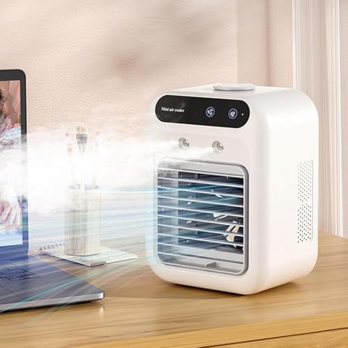 Kleine Klimaanlage Tragbar, Leise AC Ventilator Für Schlafzimmer, Nachttisch Schreibtisch Luftbefeuchter Ventilator, 2 Geschwindigkeit Einstellbar USB, Für Auto Wohnheim Bau Garage