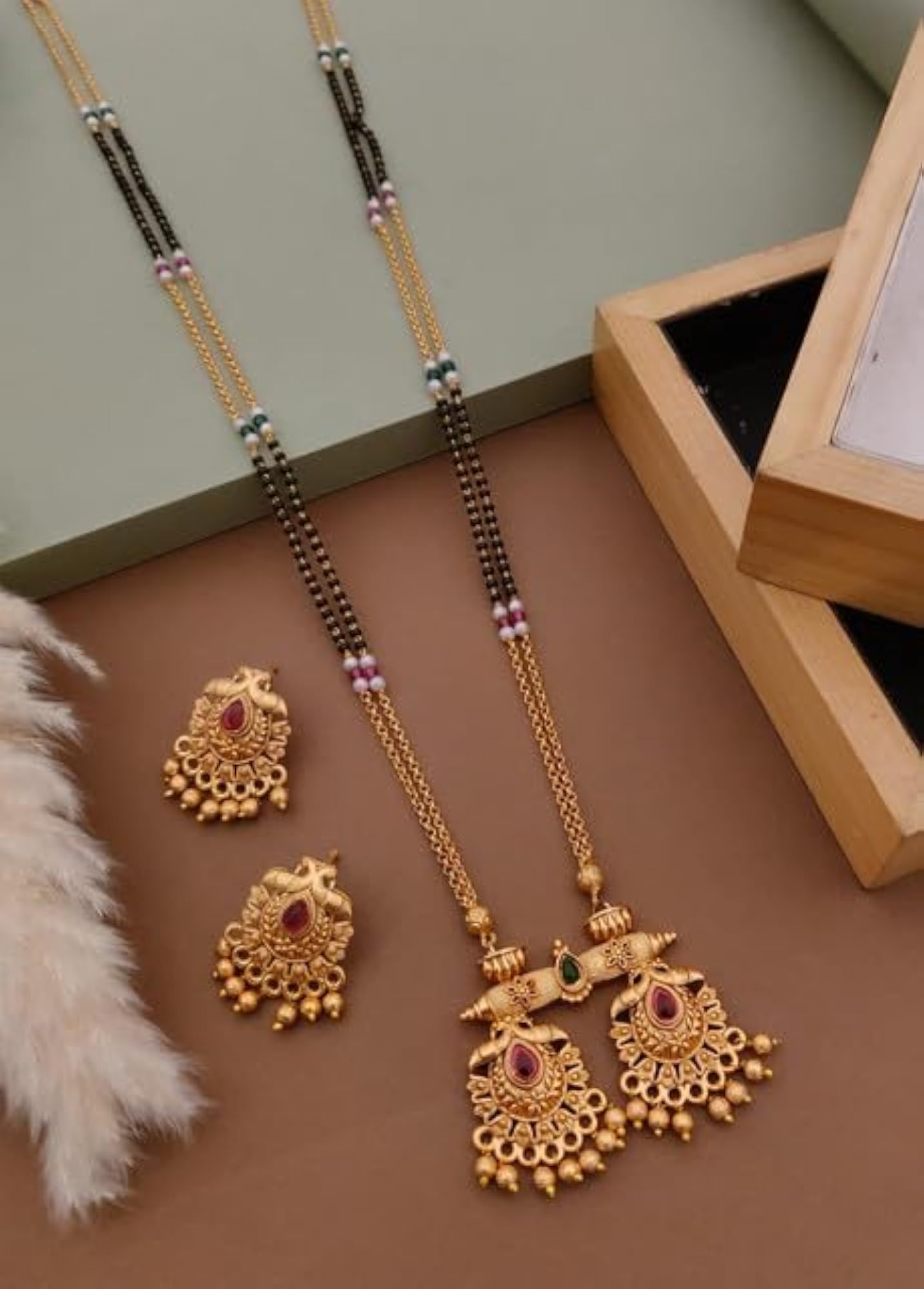 Traditional Maharashtrian Double Vati Mangalsutra Set, Antique Gold-Plated