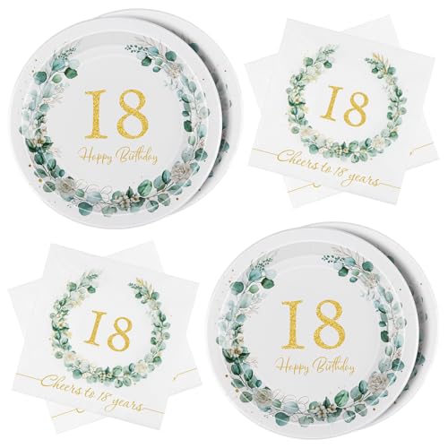 WenmthG 18th Birthday Party Tableware Set - Sage Green, 40pcs Paper Plates & Napkins for 20 Guests - Party Supplies & Decorations