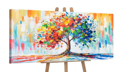 YS-Art Dipinto con albero Belle immagini acriliche colorate su tela dipinta a mano murale pittura acrilica moderna decorazione per la casa immagini ufficio vera arte 115x50 cm