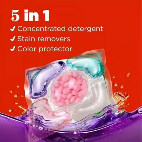50 Stück 5 in 1 Laundry Beads, 5-in-1 Konzentriert Waschmittel Flüssigwaschmittel Kapseln, Waschmittel Weichspüler Weichspülperlen, Kraftvolle Fleckentfernung und Lang Anhaltende Frische – Bild 3