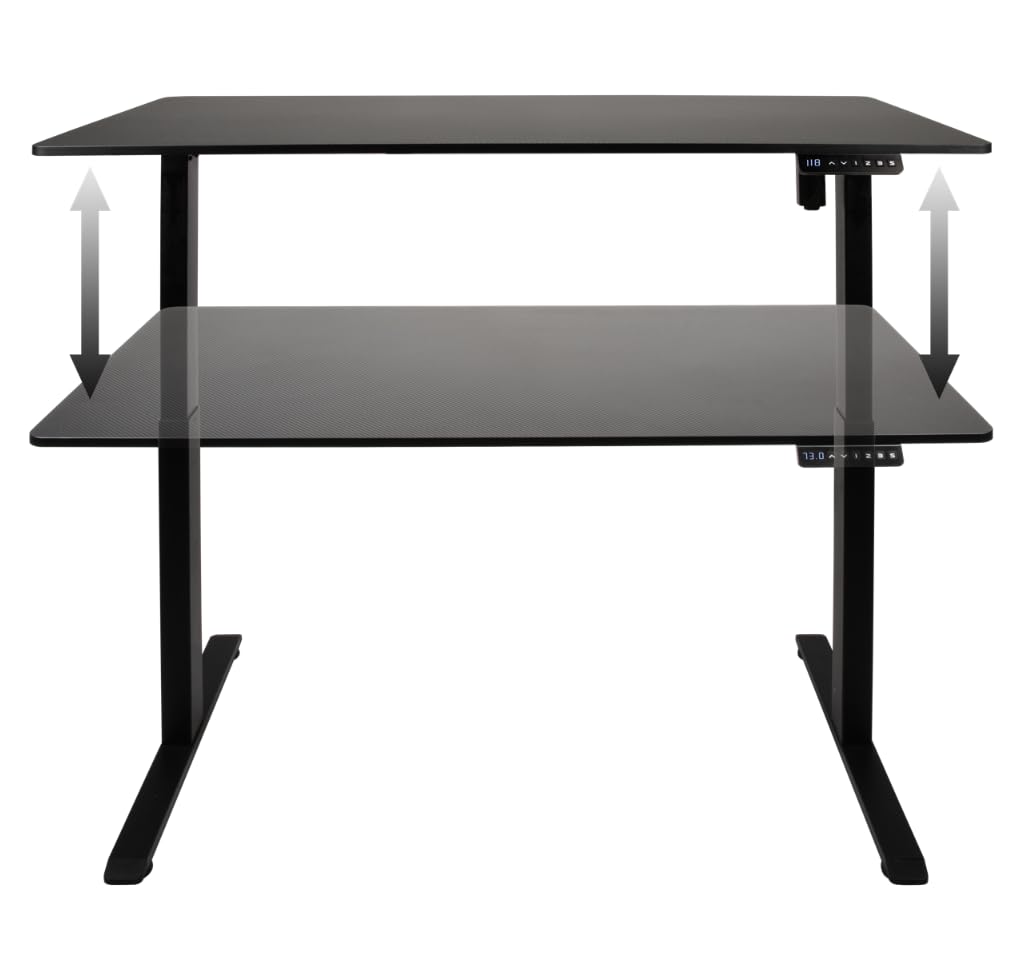 Konix Gaming-Schreibtisch Elevate Steh-Sitz-Schreibtisch 120 x 60 x 73-118 cm T-förmig - 3 Höhenstufen - Tischgestell aus Metall - Schwarz