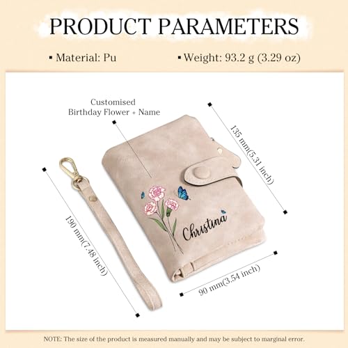 Personalized Birthflower Women Wristle Wallet: Customized Bi-fold Ladies Wallet with Name and Photo2