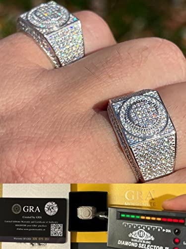 Real 1.6Ct Moissanite Ring - Solid 925 Sterling Silver Moissanite Men's Ring - Heavy Hip Hop Iced Ring - Pinky Or Any Finger Ring (10) #TOP1
