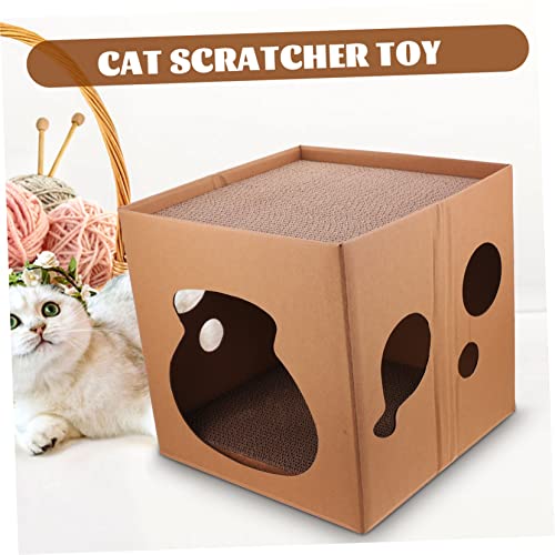 Chaton griffoir horizontal chat stable avec abri cabane en carton - 5