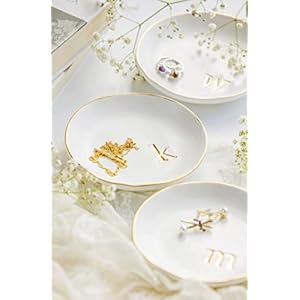 COLLECTIVE HOME - Ceramic Jewelry Tray, Decorative Trinket Dish for Rings Earrings Necklaces Bracelet Watch Keys, Birthday Mother's Day Christmas Gift for Women, 4.75", White Surface (M) COLLECTIVE HOME Ceramic Jewelry Tray Decorative Trinket Dish for Rings Earrings Necklaces Bracelet Watch Keys Birthday Mothers Day Christmas Gift for Women 475 White Surface M