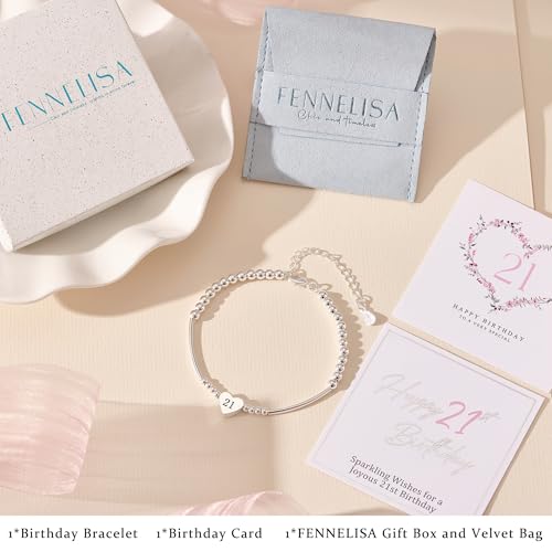 FENNELISA 21st Birthday Gifts for Her,Sterling Silver Heart Bracelet for Teenage Girls Thoughtful 21st Birthday Bracelet Gifts Ideas with Cards for Sister Friend Daughter Granddaughter - Image 3