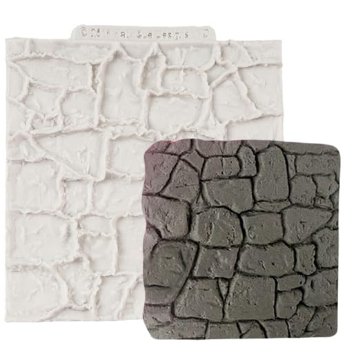 QDMOLDS Rock Texture Silicone Lace Mold Brick Wall Texture Fondant Molds Stone Texture Mold for Cake Decoration Cupcake Topper Chocolate Candy Polymer Clay Gum Paste Sugar Craft