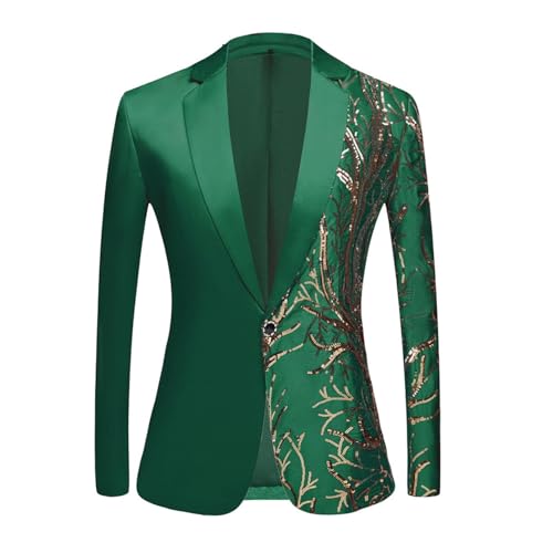 Abrigo Traje Hombre Azul Traje de Lentejuelas Bordado para Hombre, Ropa para el Escenario con Lentejuelas Doradas, Traje de Hip Hop Aguas Abiertas Hombre (Green, M)