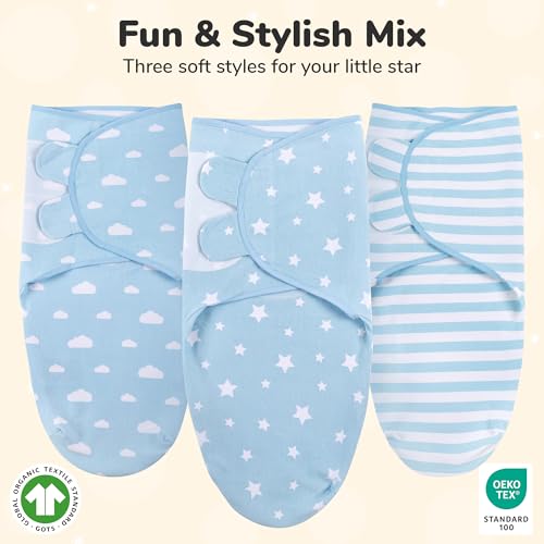 Image of Mama Cheetah 100% Organic Cotton Baby Swaddle Sleep Sack 3-Pack, Infant Swaddling Blanket Wrap, Easy Swaddles for Boy, Large (3-6 Months)
