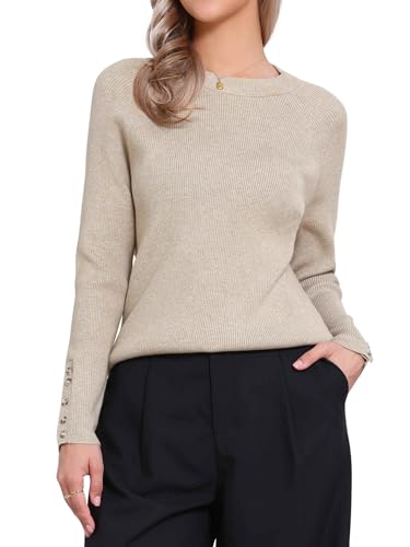 Image of Allegra K Long Raglan Sleeves Sweater Tops for Women 2025 Fall Winter Ribbed Knit Basic t Shirt Outfits X-Large Khaki