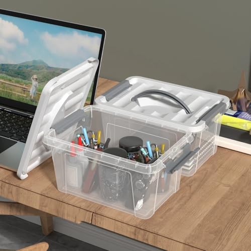 Boîtes de rangement en plastique gris 6L : lot de 6 bacs empilables avec couvercles fermés