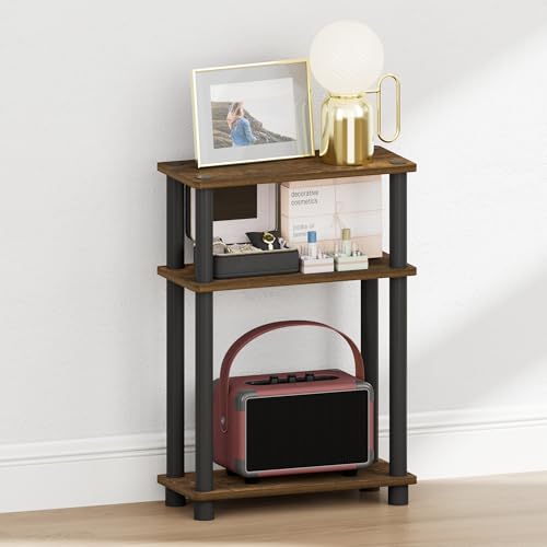 Furinno Turn-N-Tube Narrow Night Stand, 3-Tier Rectangular Nightstand with Storage Shelf, Slim Toolless Bedside Table, End Table, Side Table, for Bedroom, Closet, Dorm, Amber Pine - image 3