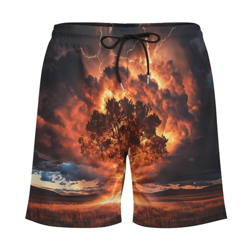 Tree with Thunder Strikes Mens Swim Trunks with Quick-Drying Lining Beach Shorts for Outdoor Sports3