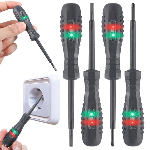 4 Stück 2-in-1 Spannungsprüfer Schraubendreher, Elektro Schraubendreher mit Magnetische Spitze Stromdetektor Spannungsprüfer Phasenprüfer Fasenprüfer zur Erkennung von Wechsel Gleichstromkreisen
