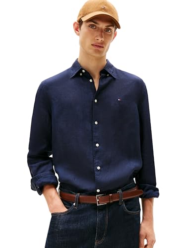 Image of Tommy Hilfiger Men's Long Sleeve Casual Linen Button Down Shirts in Regular Fit