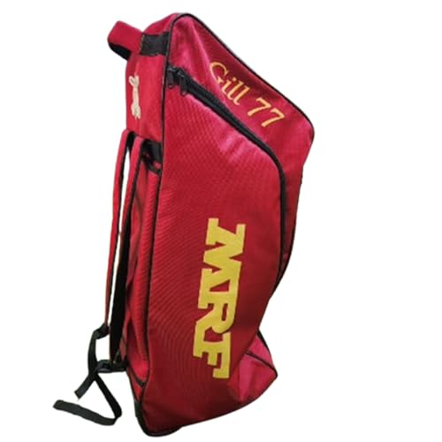 Image of M*R*F Cricket Kit Bag, Shubman Gill 77 Edition | Wheeled Travel Bag with Padded Backpack Straps | Multi Utility Pockets with Dedicated Bat Compartment & Separate Shoes Pocket (Gill-77, Magenta /Gold)