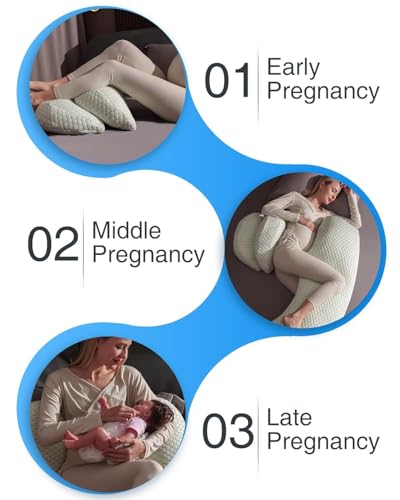 Image of Pregnancy Pillow for Women | Maternity Pillows for Pregnancy Sleeping | Full Body Support Belly Back Pain Relief | Removable Washable Hypoallergenic Organic Cotton Cover H-Shaped
