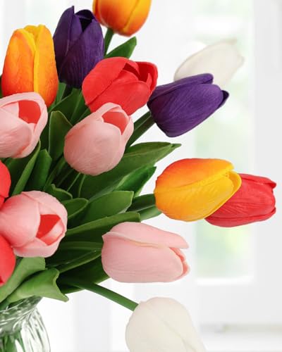 MACTING-30PCS-Artificial-Spring-Tulips-Fake-Flowers-Real-Touch-PU-Faux-Tulips-for-Floral-Arrangement-Table-Centerpieces-Wedding-Party-Kitchen-Home-Mothers-Day-Easter-DecorationsMulti-Colors-1 MACTING 30PCS Artificial Spring Tulips Fake Flowers Real Touch PU Faux Tulips for Floral Arrangement Table Centerpieces Wedding Party Kitchen Home Mothers Day Easter DecorationsMulti Colors 1